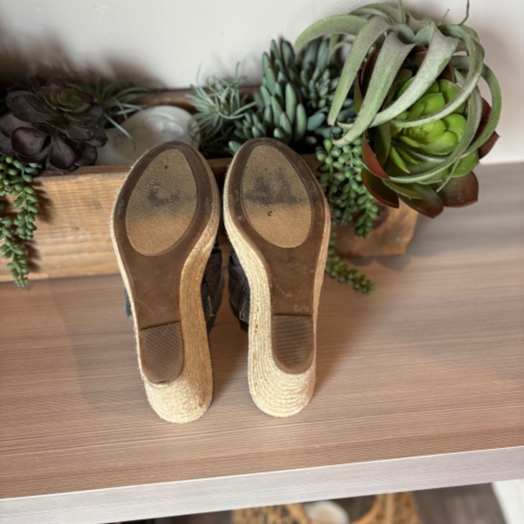 London Fog Canvas Espadrille Wedge High Heel Slip-on  Knot Tie - Grey - Picture 6 of 6